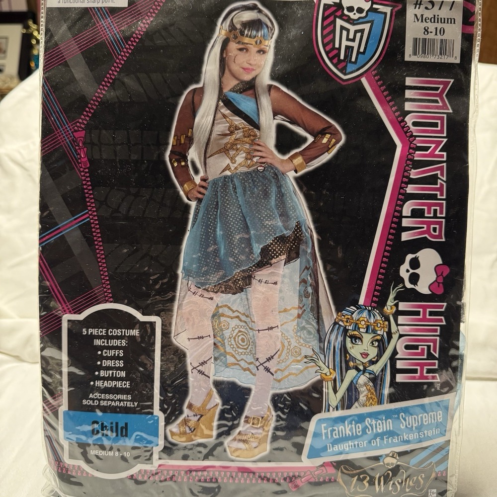 Monster High Frankie Stein Supreme Costume (13 Wishes) Child Size Med. 8-10 New